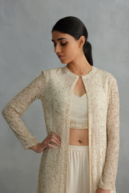 Jacket Set with Line Sequin Embroidery