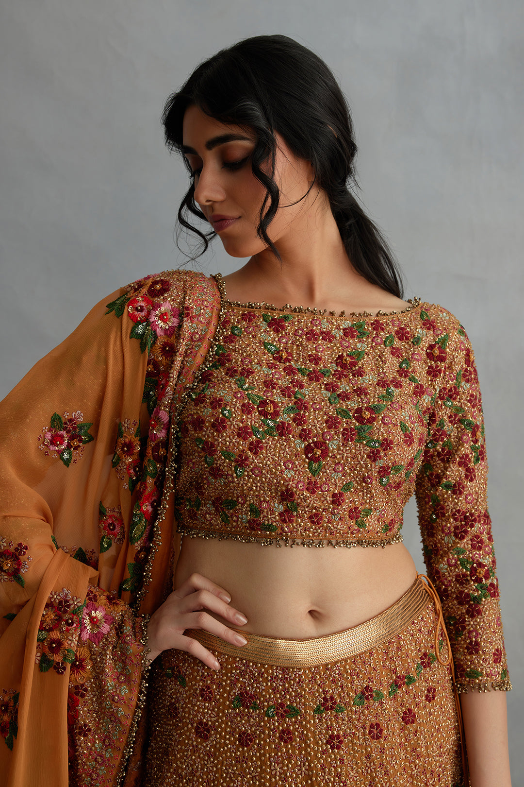 Lehenga Set with Multi Floral Thread Embroidery