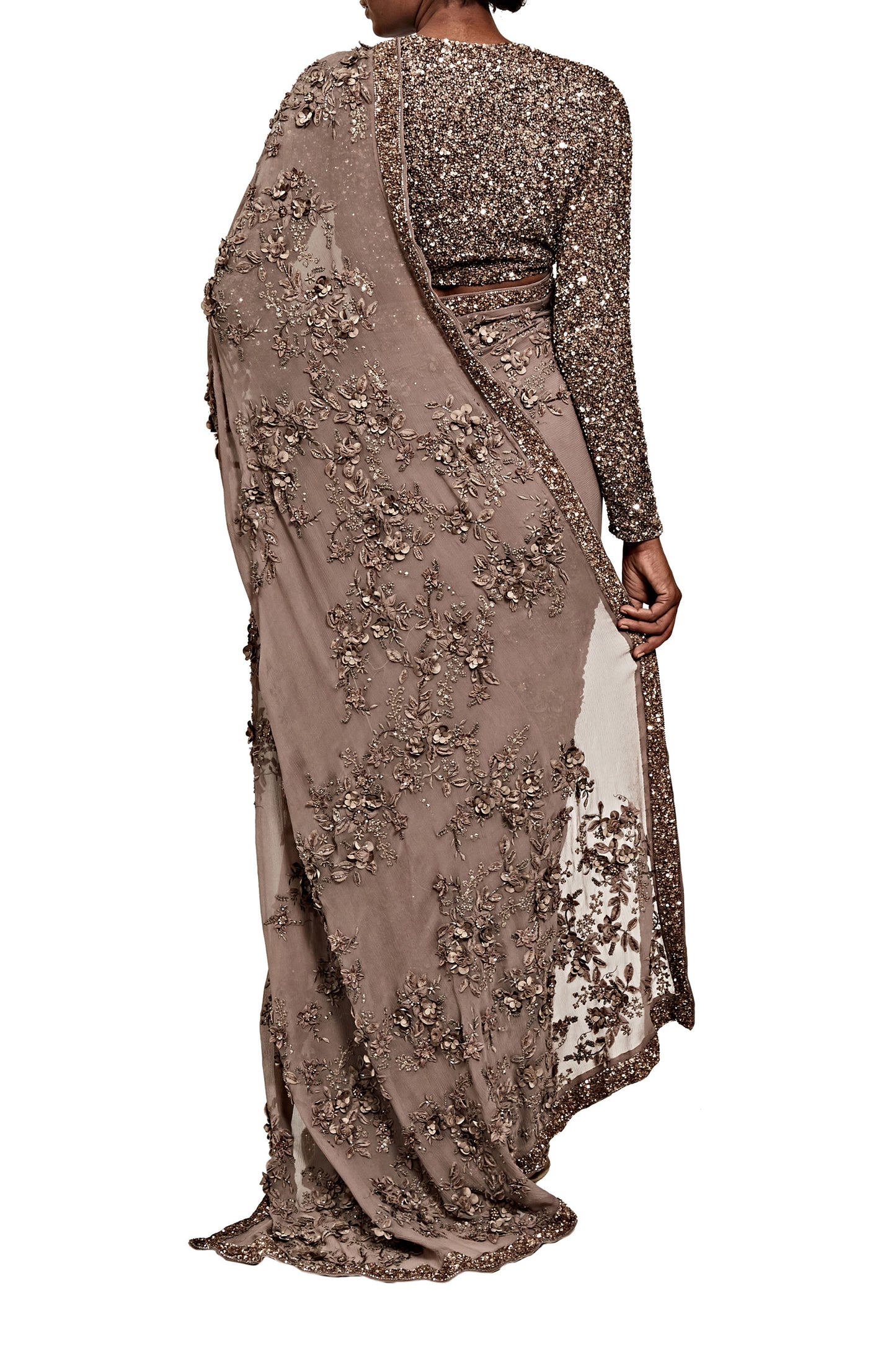 Sari Set with 3D floral embroidery