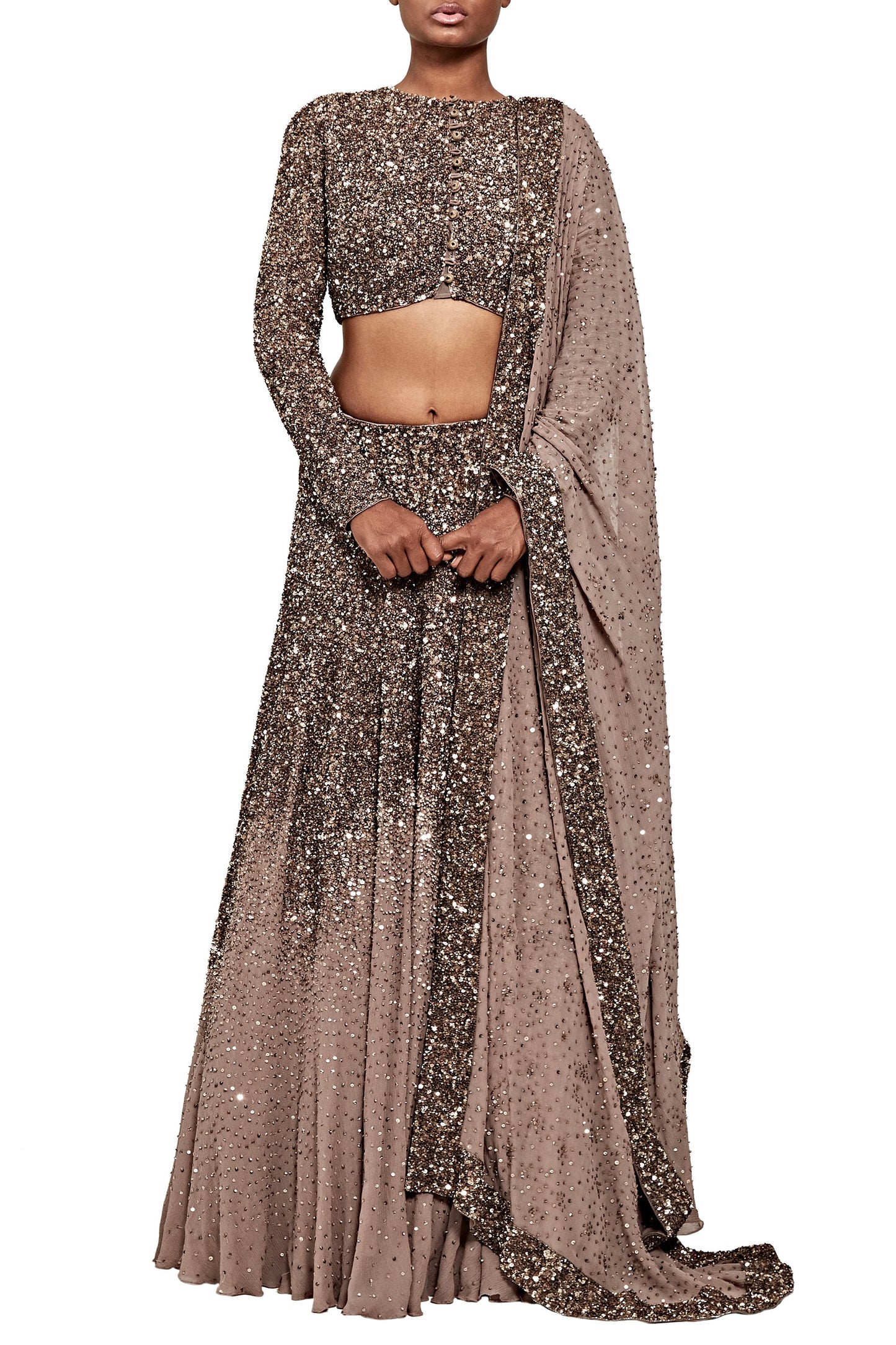 Lehenga Set in Tonal Sequin Embroidery