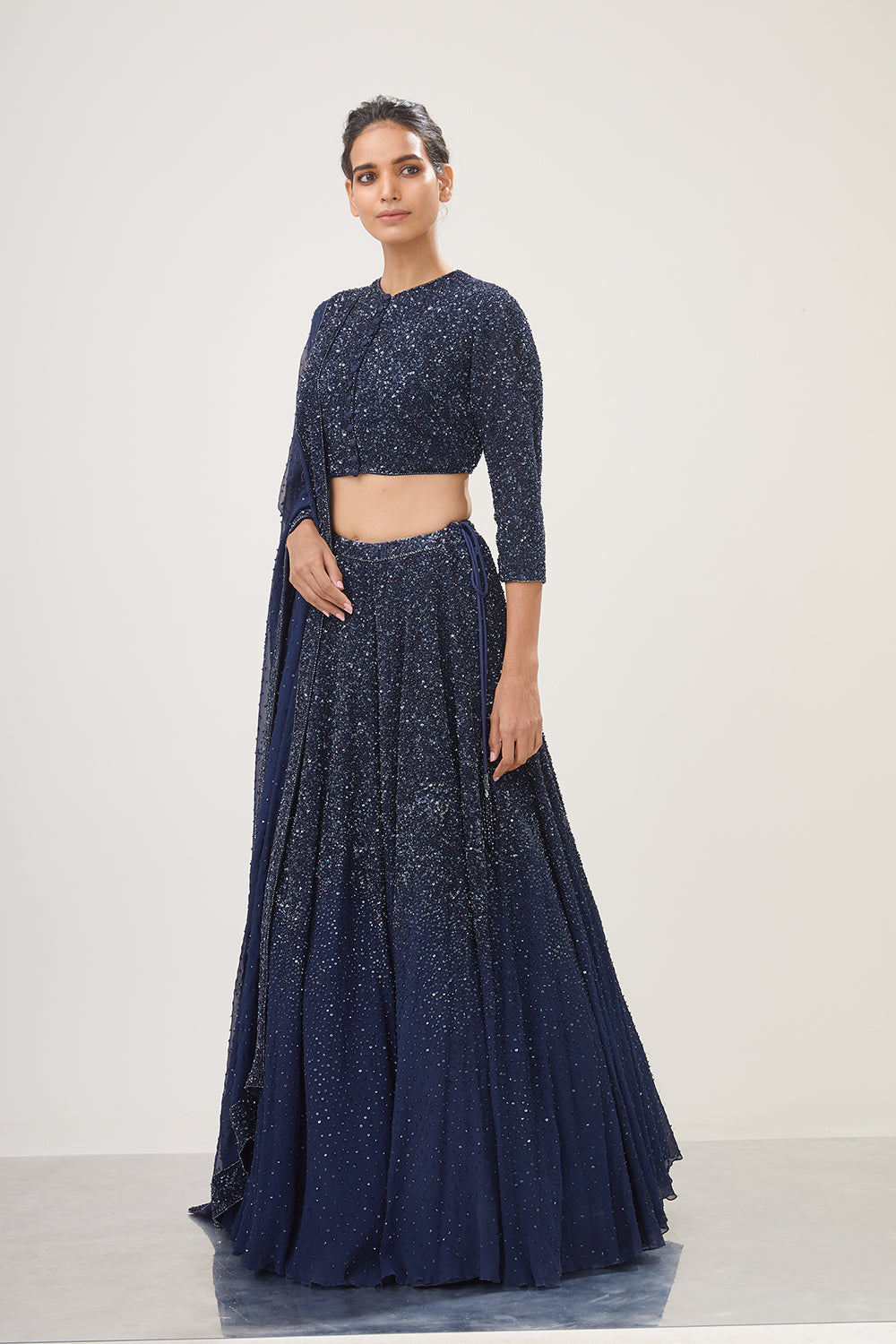 Lehenga Set in Tonal Sequin Embroidery