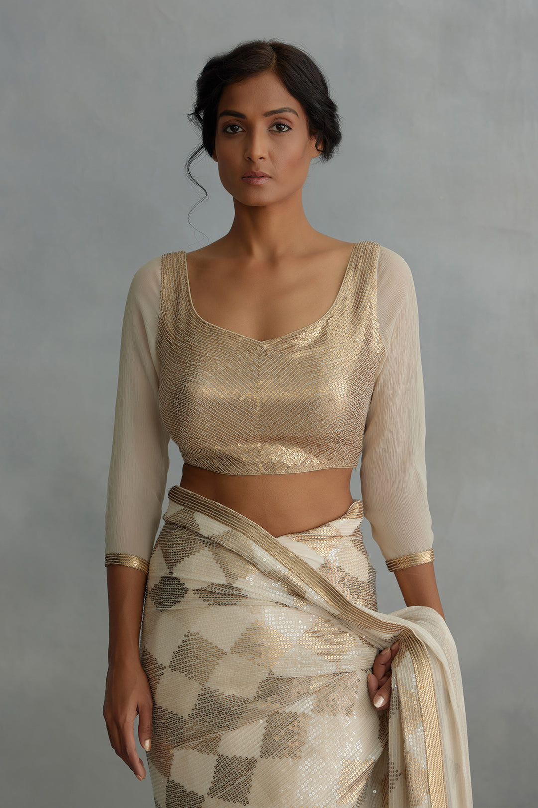 Sari Set in Geometric Pattern Sequin Embroidery