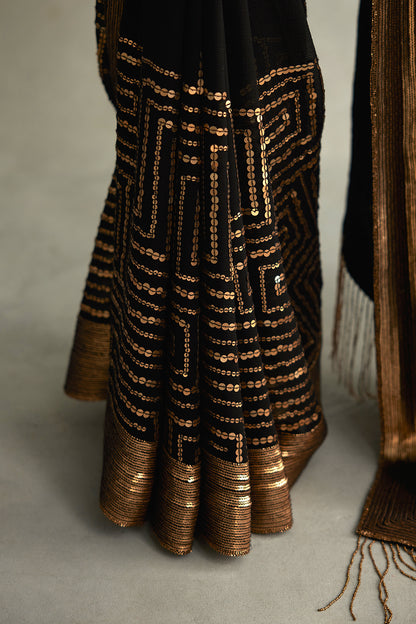 Sari Set with Gold Sequin Embroidery