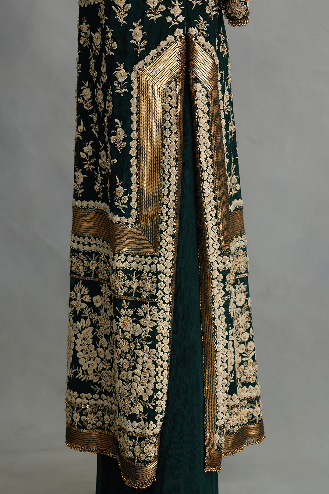 Kurta Set in Old World Charm Ivory Thread Embroidery with Gold Sequin Accents