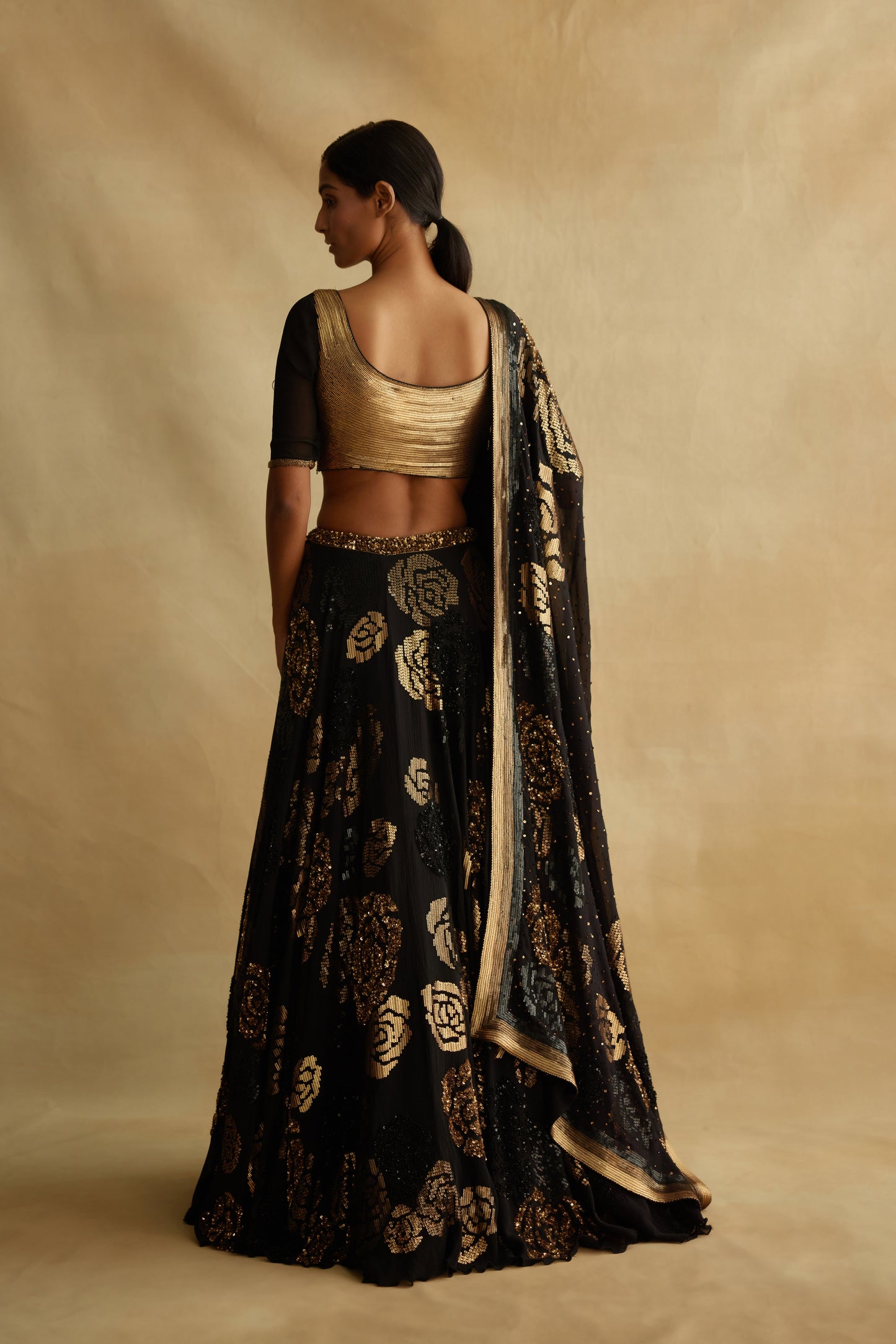 Lehenga Set in Signature Rose sequin embroidery