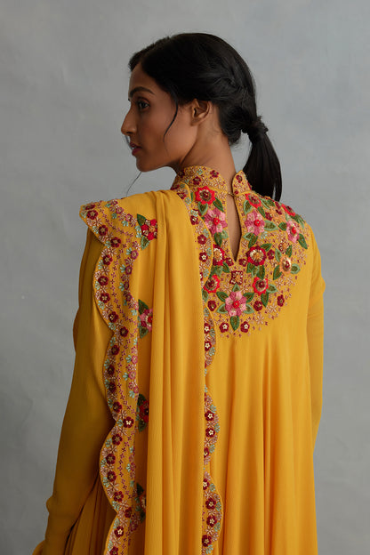 Asymmetric Kurta Set with Multi Thread Embroidery