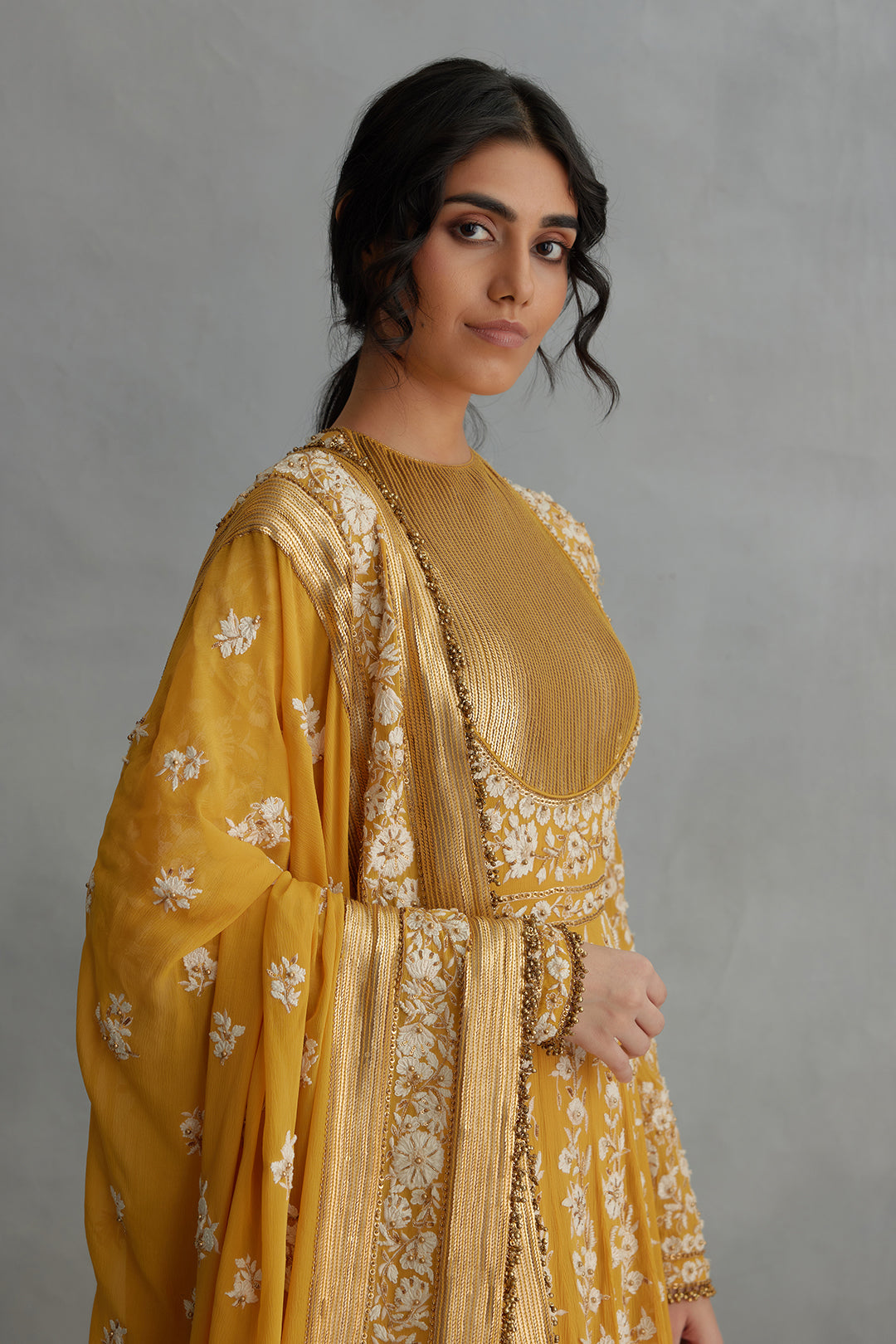 Anarkali Set in old world ivory thread and sequin embroidery