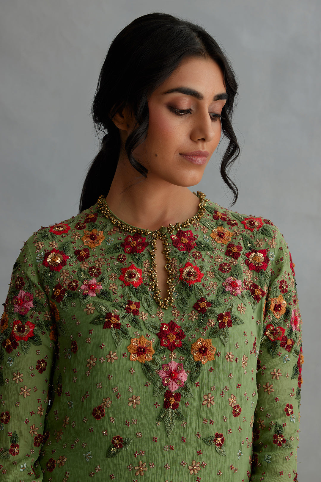 Kurta Set in Floral Multi Thread Embroidery