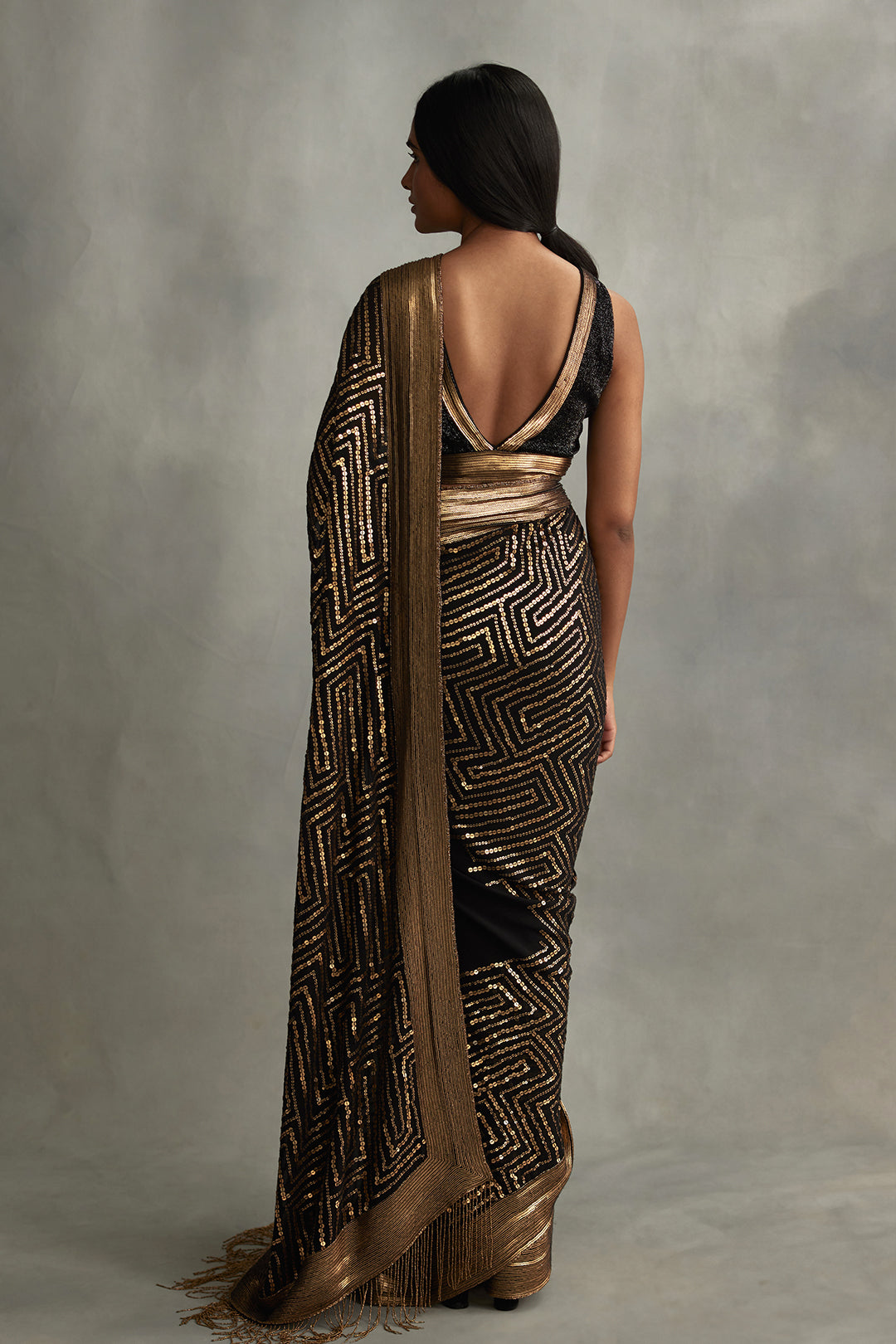 Sari Set with Gold Sequin Embroidery