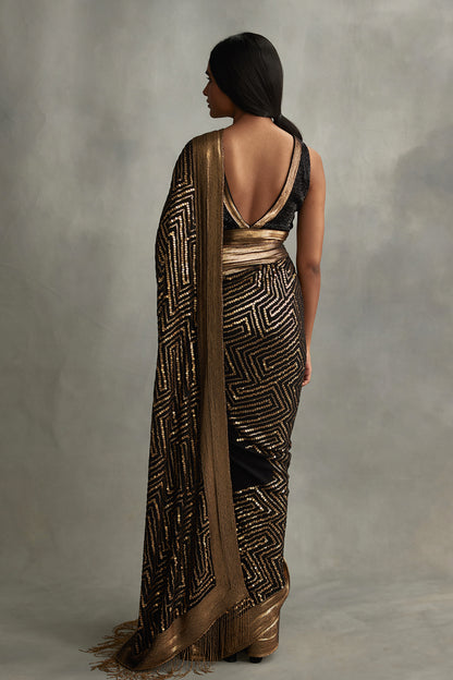 Sari Set with Gold Sequin Embroidery