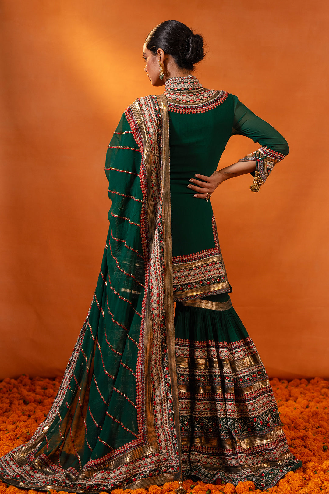 Gharara Set in Tribal Thread and Sequin Embroidery