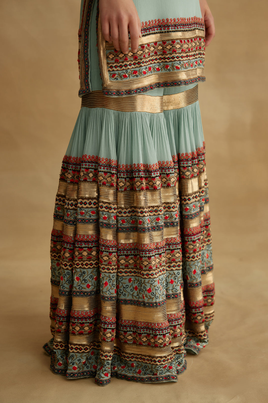 Gharara Set in Tribal Thread and Sequin Embroidery