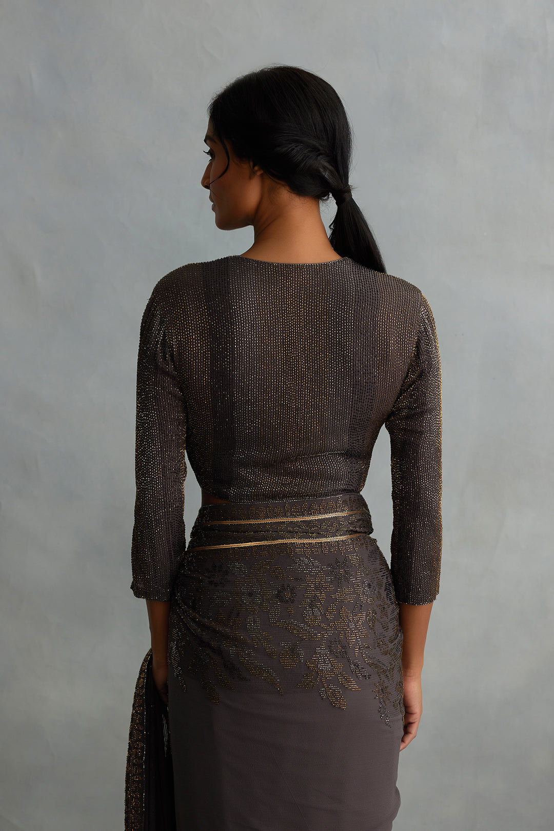 Sari Set with Spiral Beadwork and Sequin Embroidery