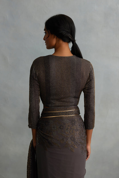 Sari Set with Spiral Beadwork and Sequin Embroidery