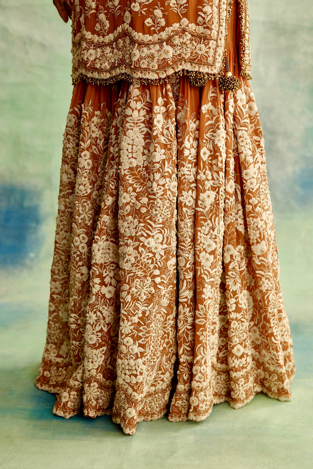 Gharara Set in Old world Ivory Thread and Sequin Embroidery