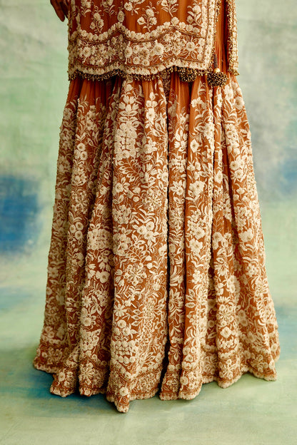 Gharara Set in Old world Ivory Thread and Sequin Embroidery