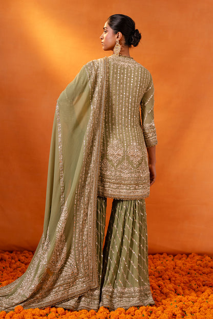 Gharara Set in Mirror and Thread embroidery