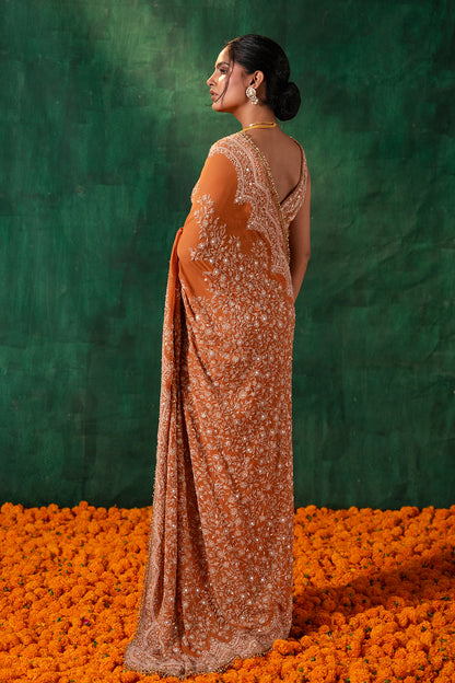 Sari Set with Thread and Mirror Embroidery