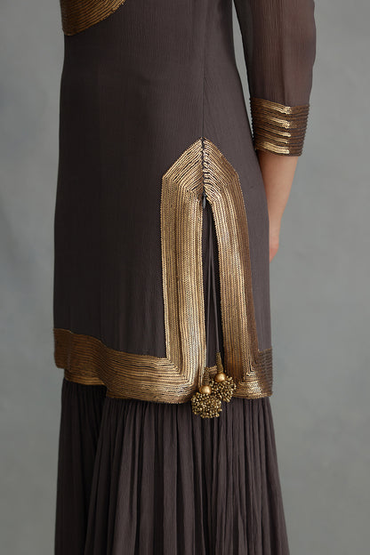 Gharara Set in gold sequin embroidery