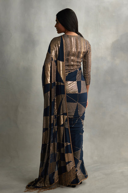 Sari Set in Trapeze Geometric Design in Sequin Embroidery