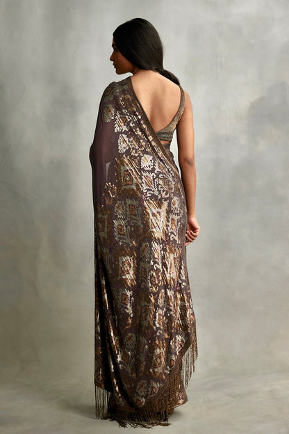 Sari Set in Ikkat pattern sequin embroidery