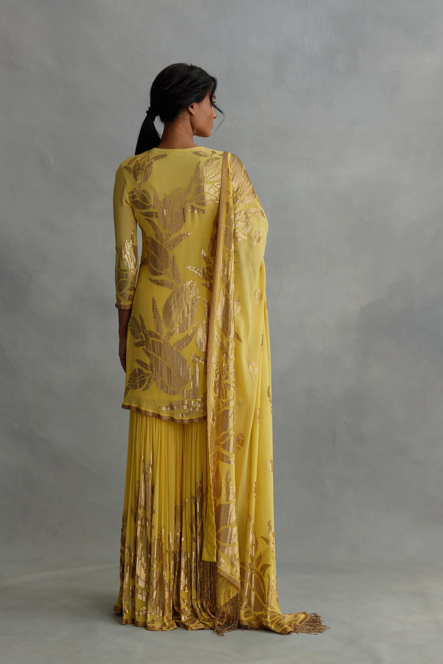 Gharara Set in Lotus design sequin embroidery