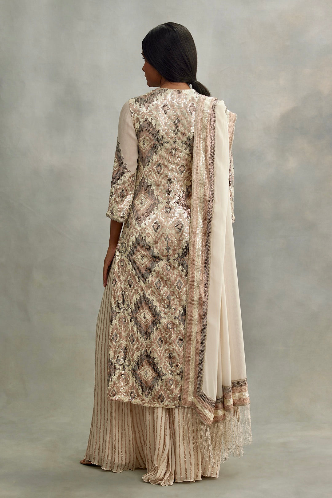 Kurta Set in Ikkat design sequin embroidery