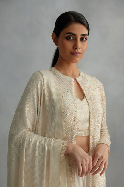 Jacket Set with Line Sequin Embroidery