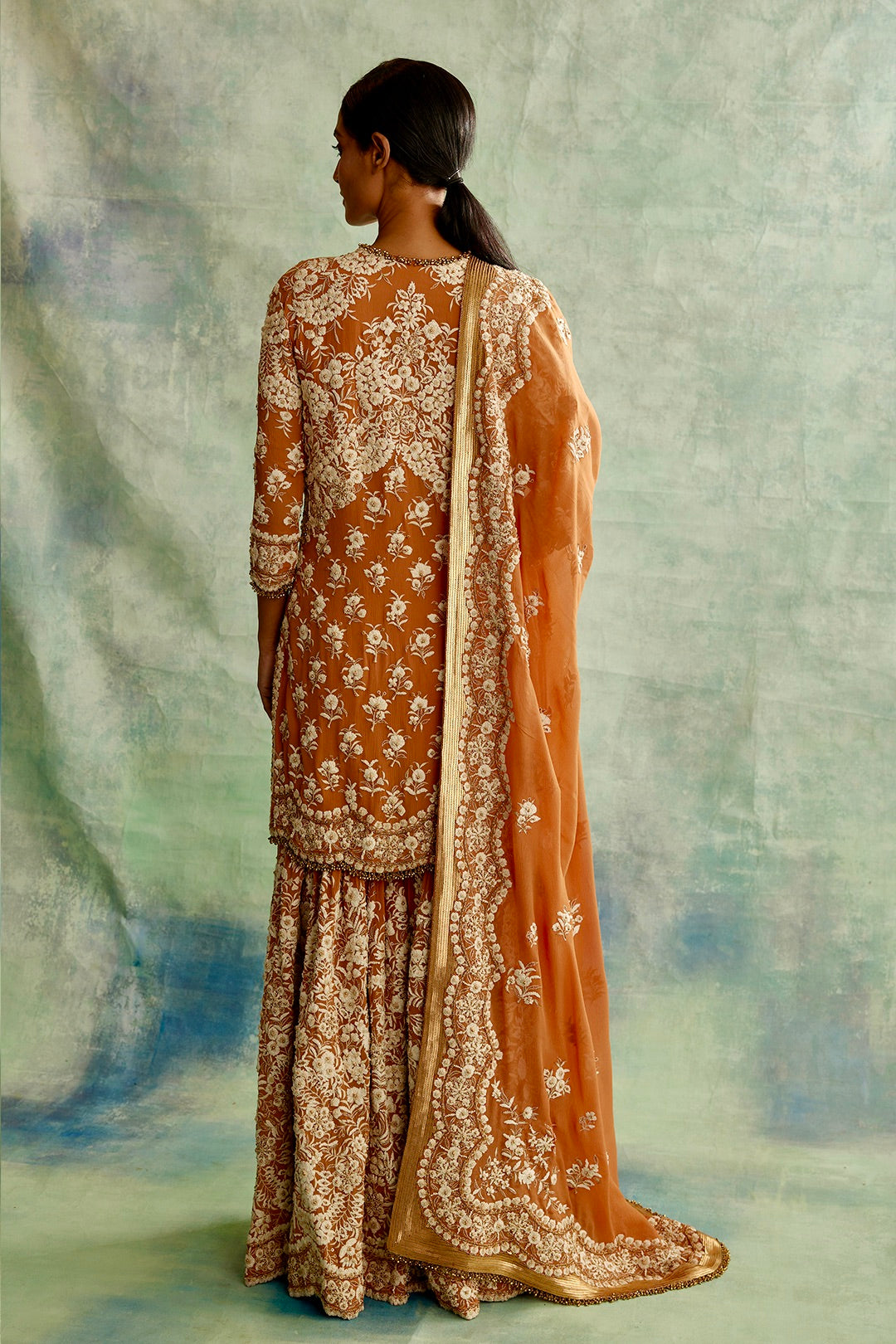 Gharara Set in Old world Ivory Thread and Sequin Embroidery