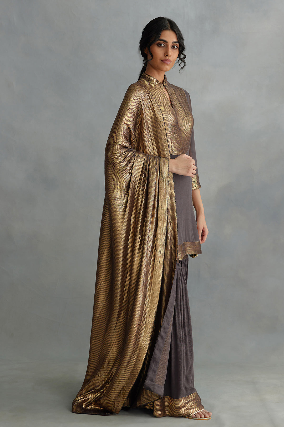 Gharara Set in gold sequin embroidery