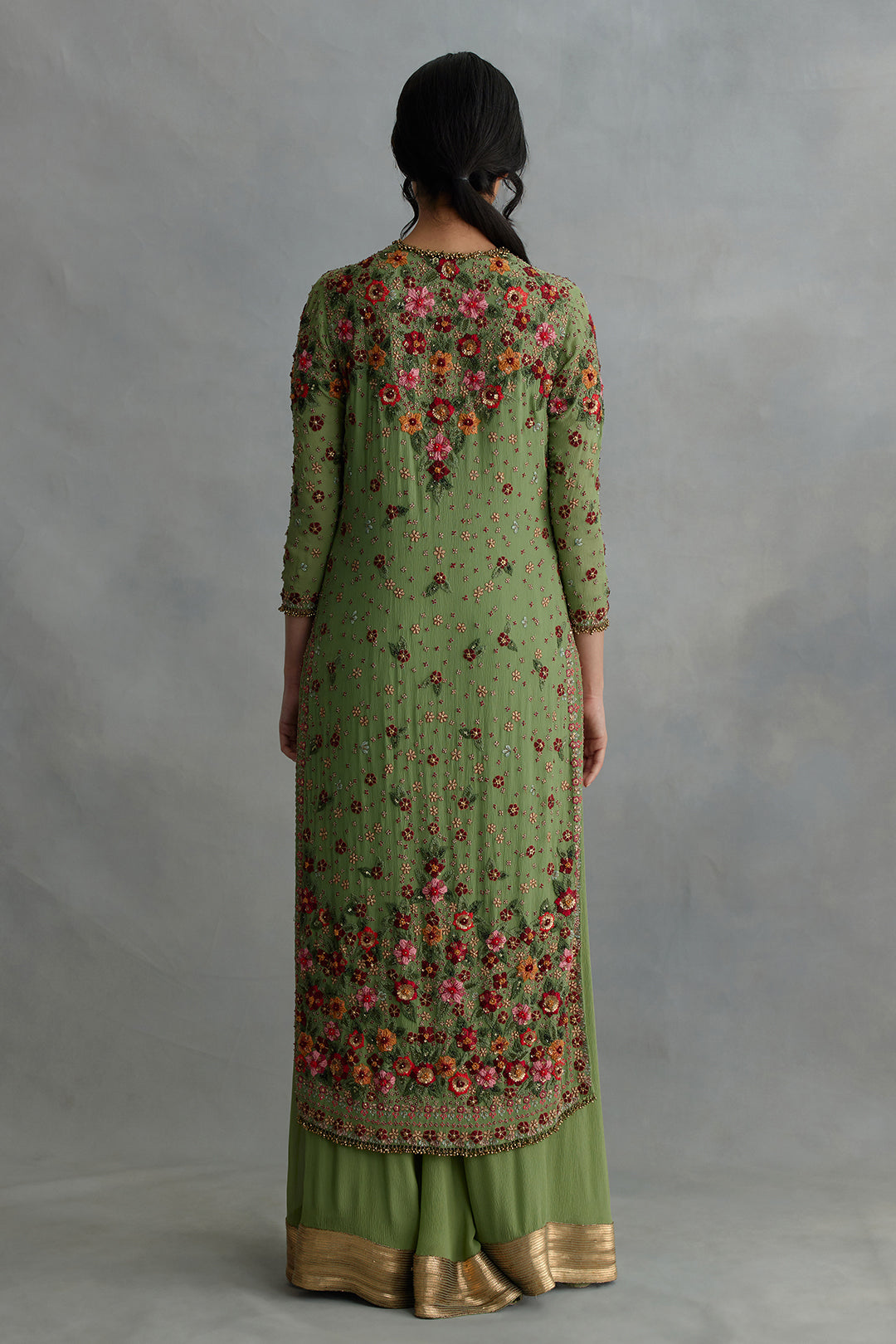 Kurta Set in Floral Multi Thread Embroidery