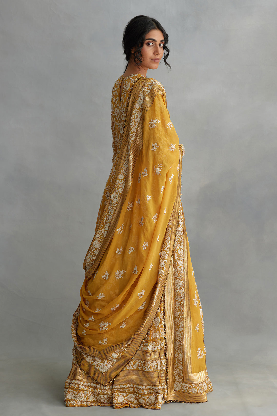 Anarkali Set in old world ivory thread and sequin embroidery