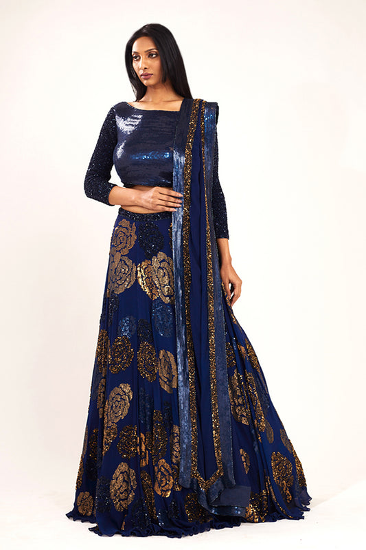 Lehenga Set in Rose Sequin Embroidery