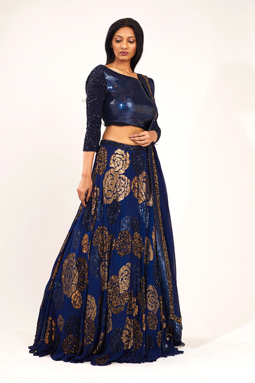 Lehenga Set in Rose Sequin Embroidery