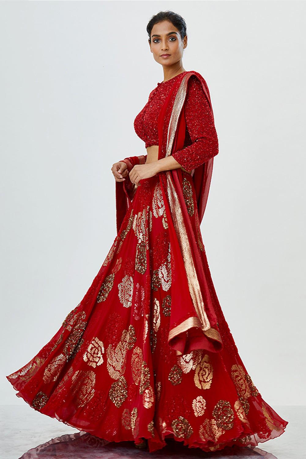 Lehenga Set in Rose Sequin Embroidery
