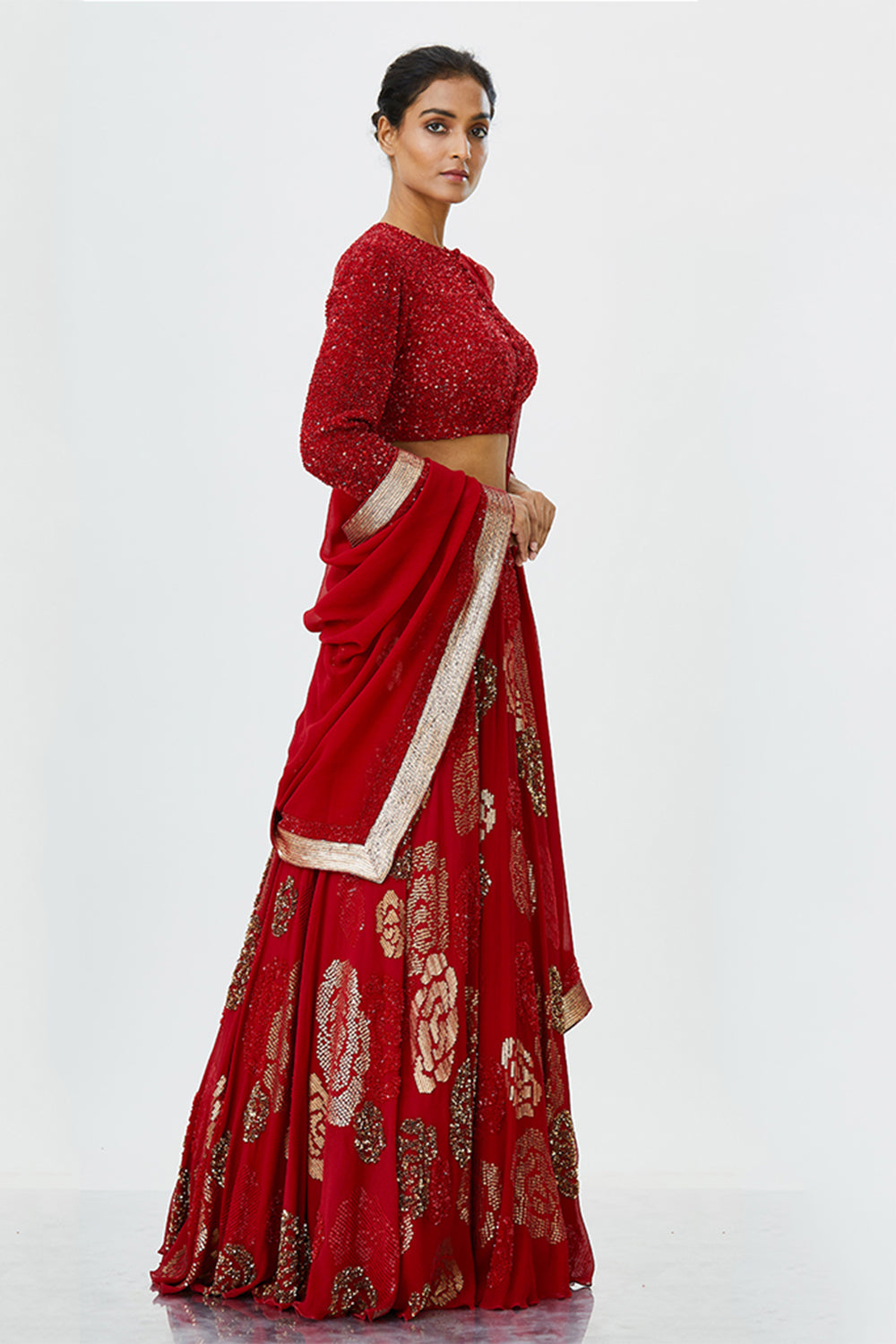 Lehenga Set in Rose Sequin Embroidery