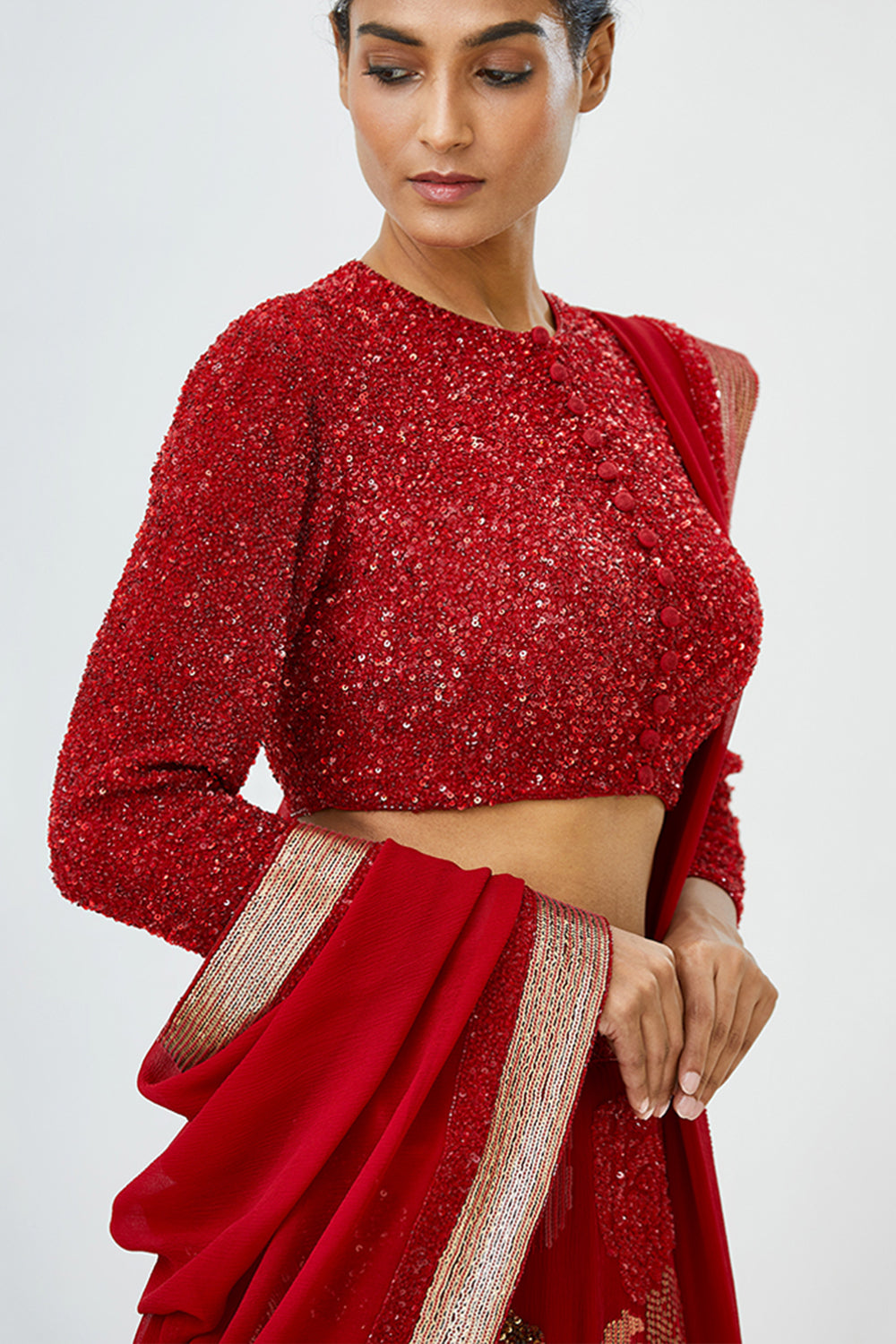 Lehenga Set in Rose Sequin Embroidery