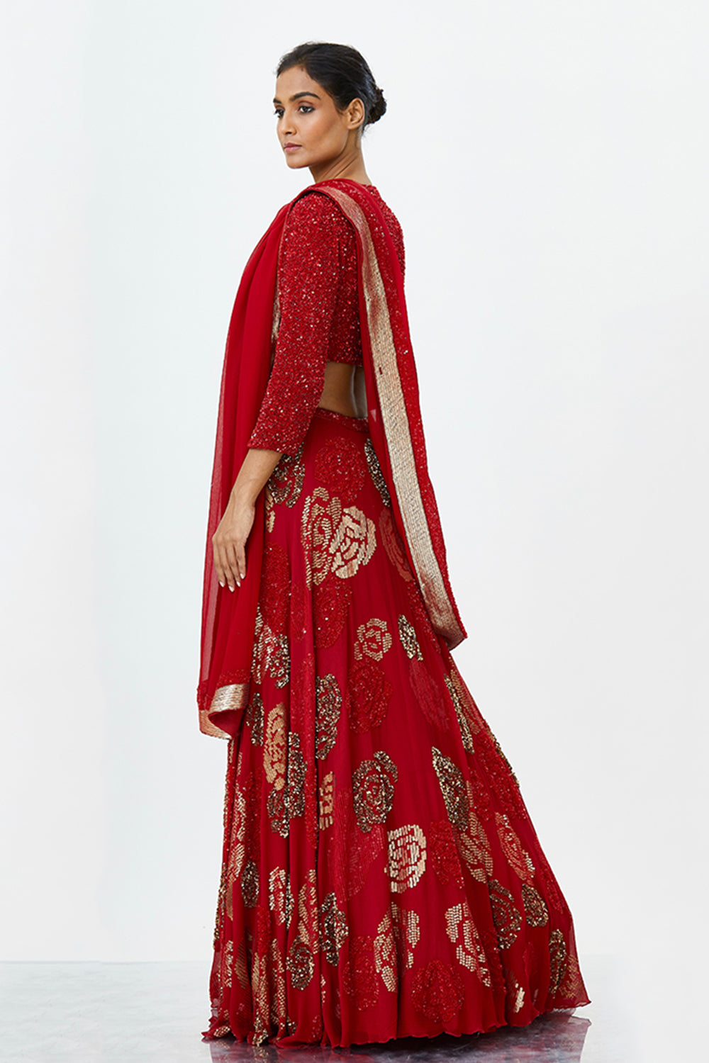 Lehenga Set in Rose Sequin Embroidery