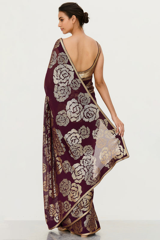 Sari Set in our Signature Rose Design in Sequin Embroidery
