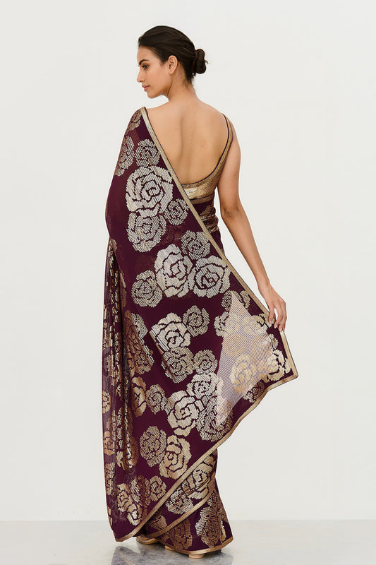 Sari Set in our Signature Rose Design in Sequin Embroidery