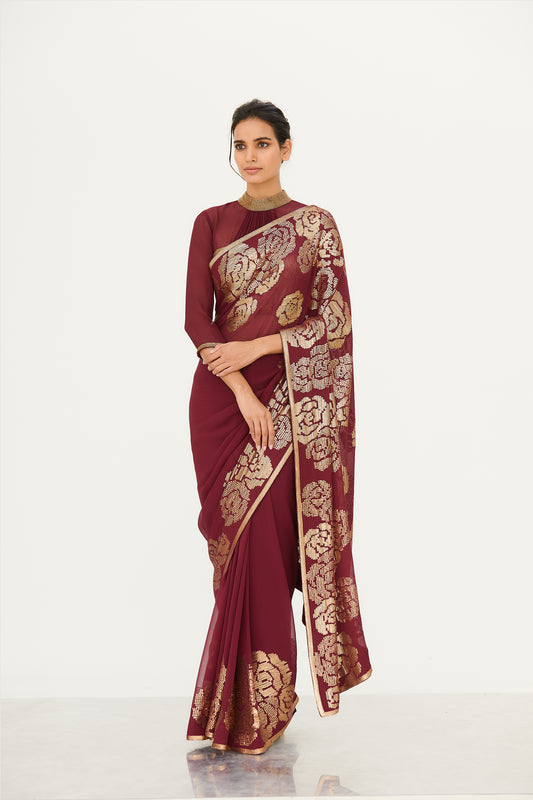 Sari Set in our Signature Rose Design in Sequin Embroidery