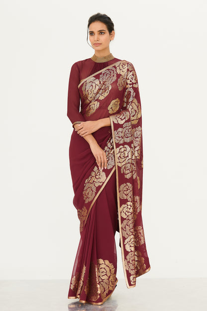 Sari Set in our Signature Rose Design in Sequin Embroidery