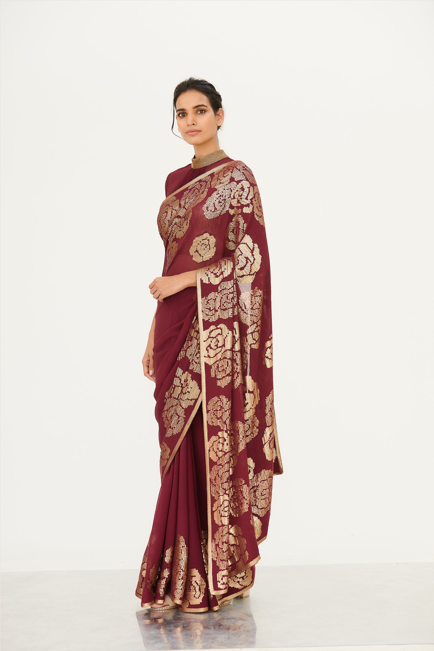 Sari Set in our Signature Rose Design in Sequin Embroidery