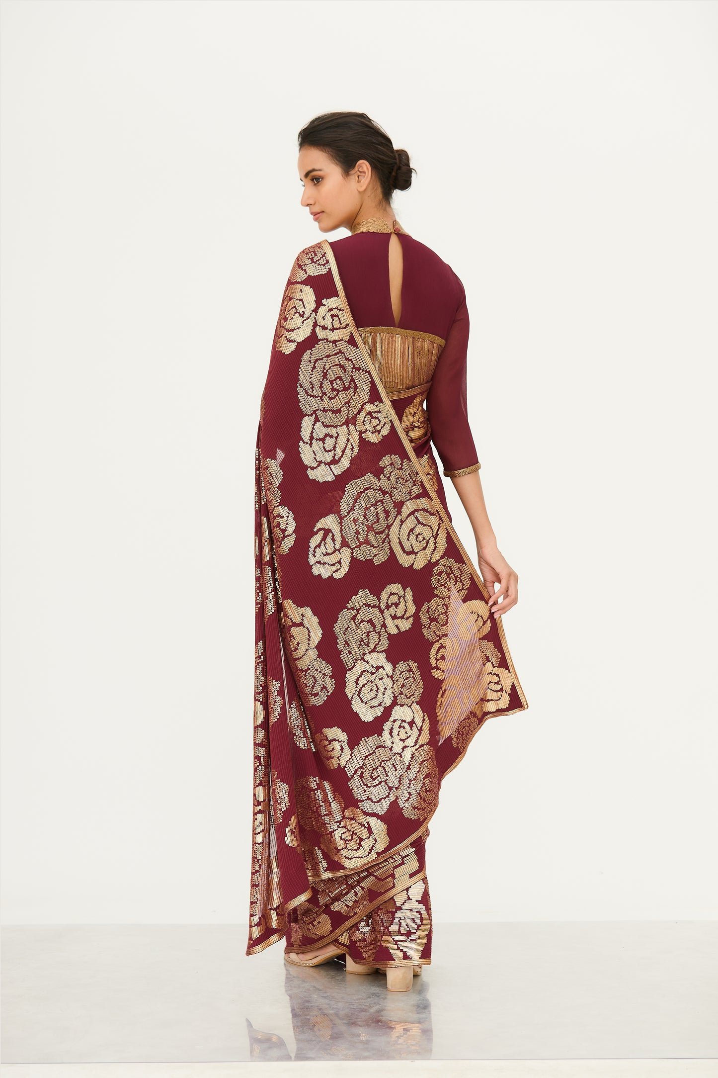 Sari Set in our Signature Rose Design in Sequin Embroidery