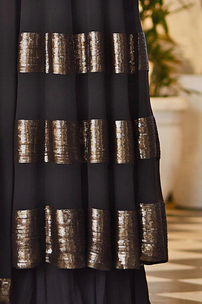 Anarkali Kurta Set with Gold Sequin Stripes