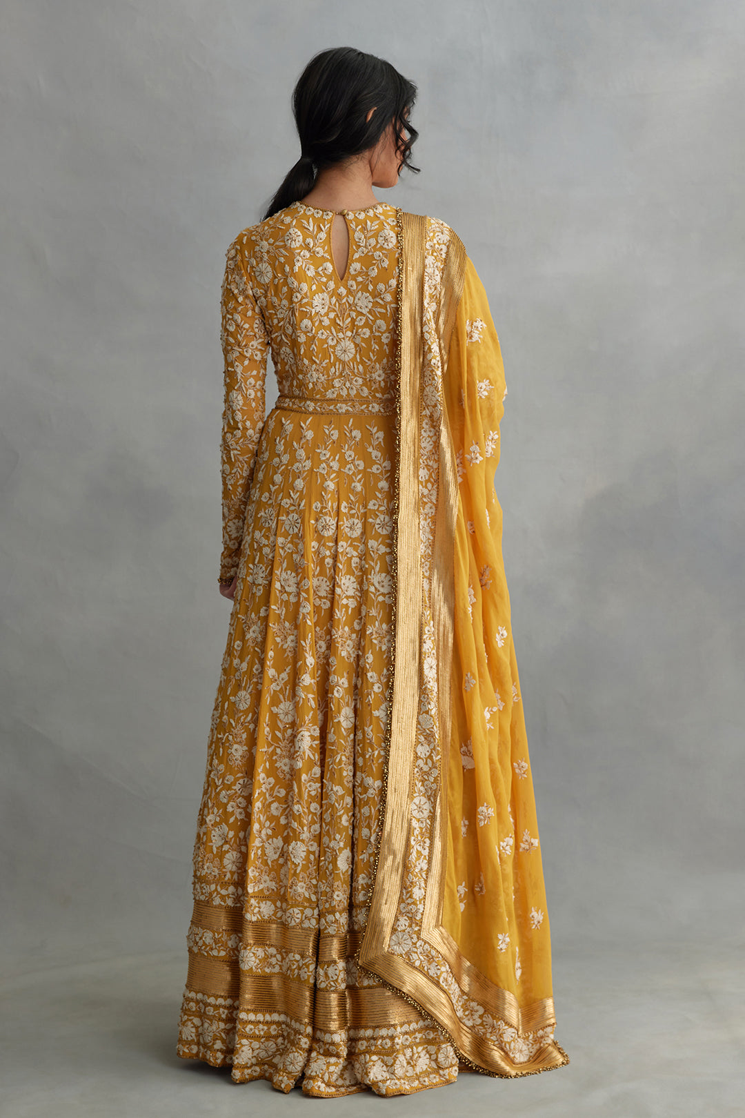 Anarkali Set in old world ivory thread and sequin embroidery