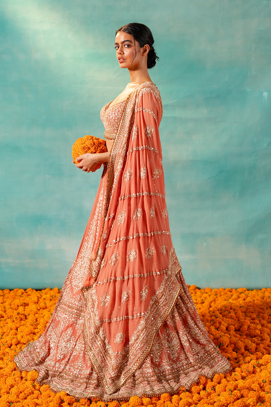 Lehenga Set with Thread & Mirror Embroidery