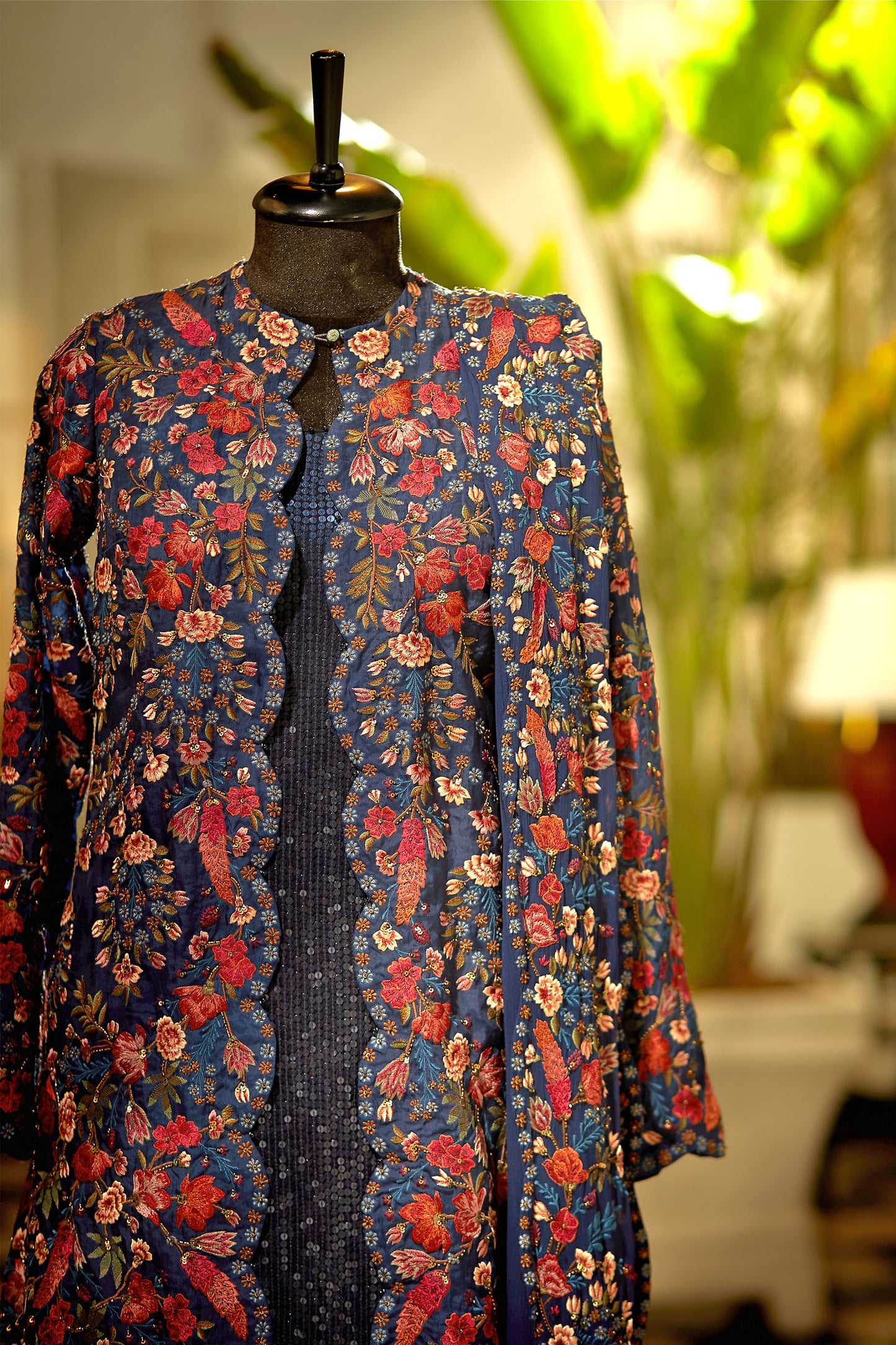 Jacket Set in Floral Thread Embroidery