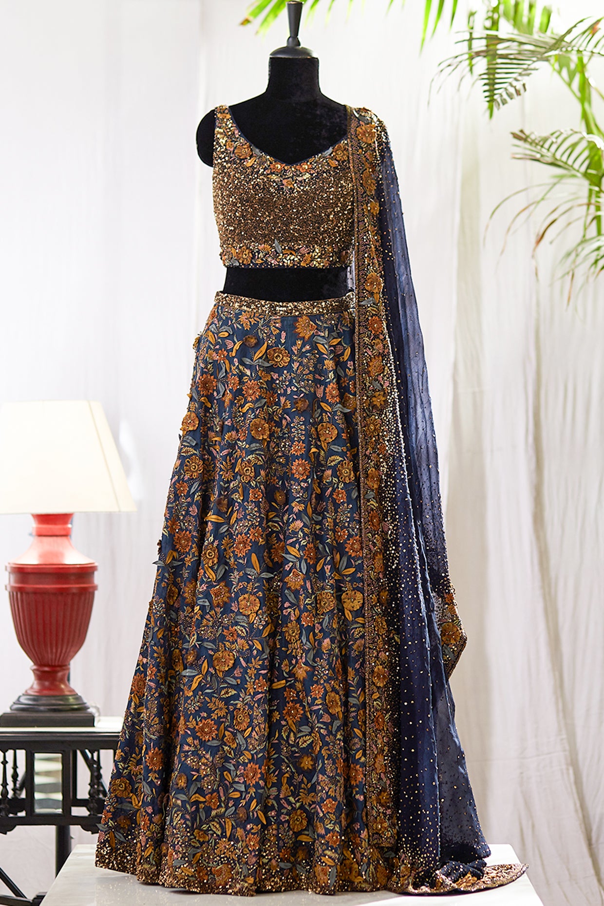 Lehenga Set in 3D Floral Embroidery