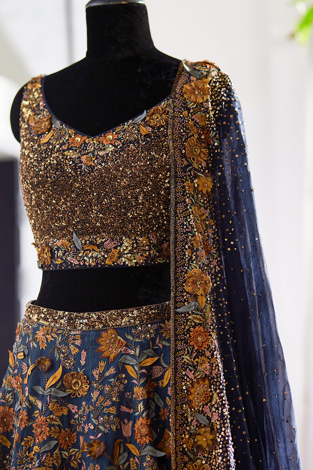 Lehenga Set in 3D Floral Embroidery